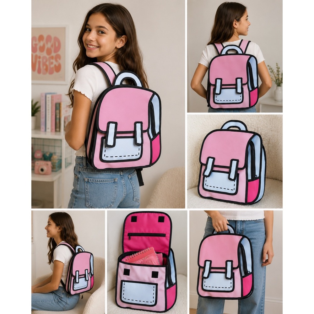 Unbranded 2D Jump Style Backpack Women's Size OS Pink Good Cartoon‎ Effect